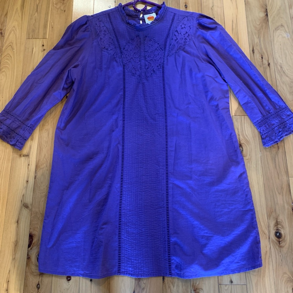 Anthropologie Purple Midi Shift Dress XL Eyelet accents on sleeves and collar.